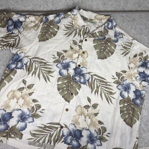 Caribbean Hawaiian Shirt 3XB Blue Beige Floral Modal Blend Short Sleeve